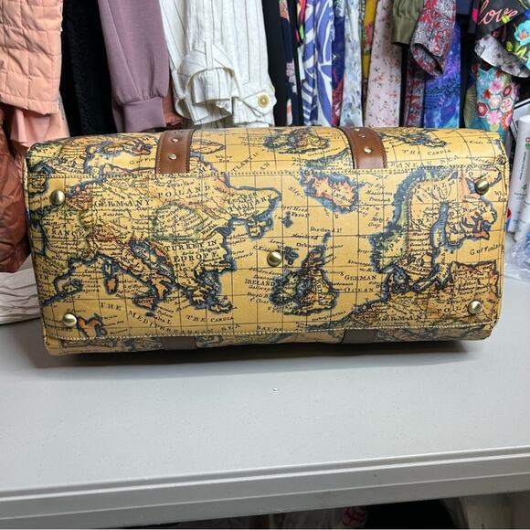 Patricia Nash Milano Weekender Duffel Bag European Map Patina Coated Linen NWT - Picture 12 of 12